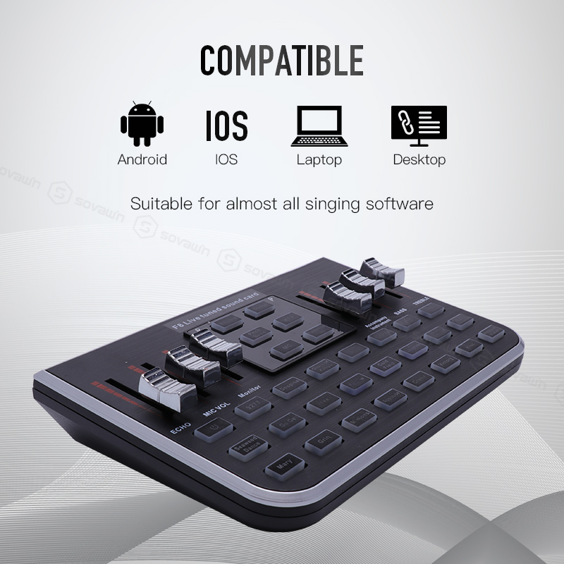 Multi-function F8 Microphone Sound Card USB Audio Live Broadcast Mixer Audio Digital for Karaoke Microphone System