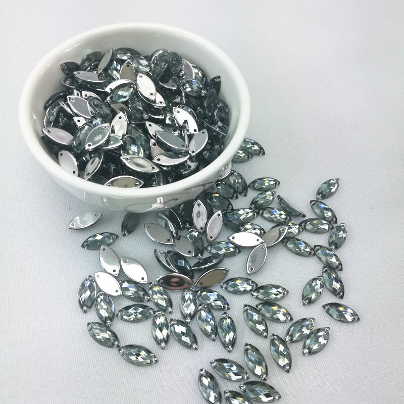 7*15mm Naaien Crystal AB Plaksteen Naai Kristallen Stenen Paard Oog Acryl Strass Voor DIY Kleding ambachten 50 st: Grey