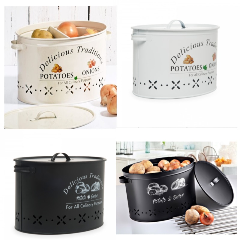 Verse Aardappel Ui Opslag Thuis Keuken Restaurant Moderne Decoratieve Metalen Container Doos Met Twee Compartimenten 18 Liter