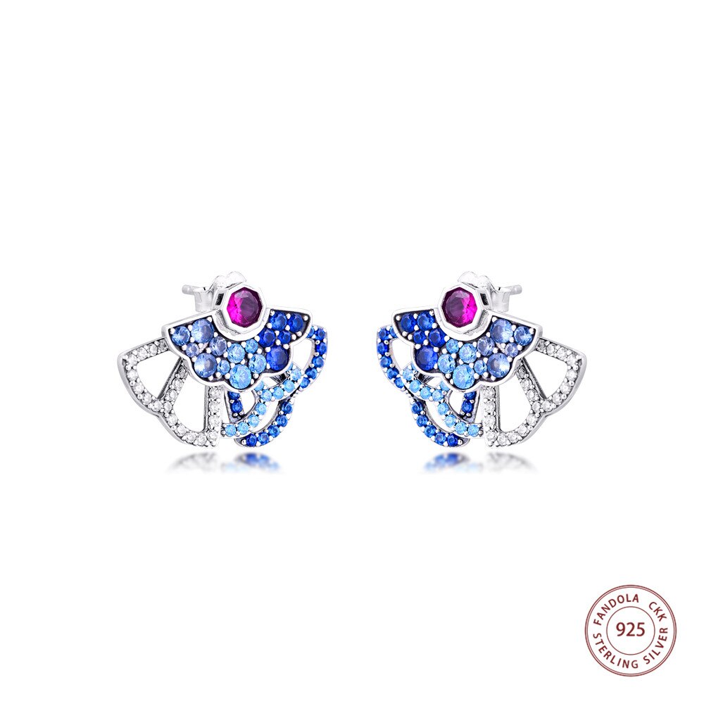 Bleu & rose Fan déclaration boucles d'oreilles pour les femmes 925 boucles d'oreilles en argent Sterling bijoux de oreille Brincos