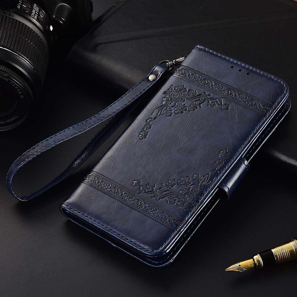 Flip Leather Case For Highscreen Boost 3 Fundas Printed Flower 100% Special wallet stand case with Strap: oil dark blue
