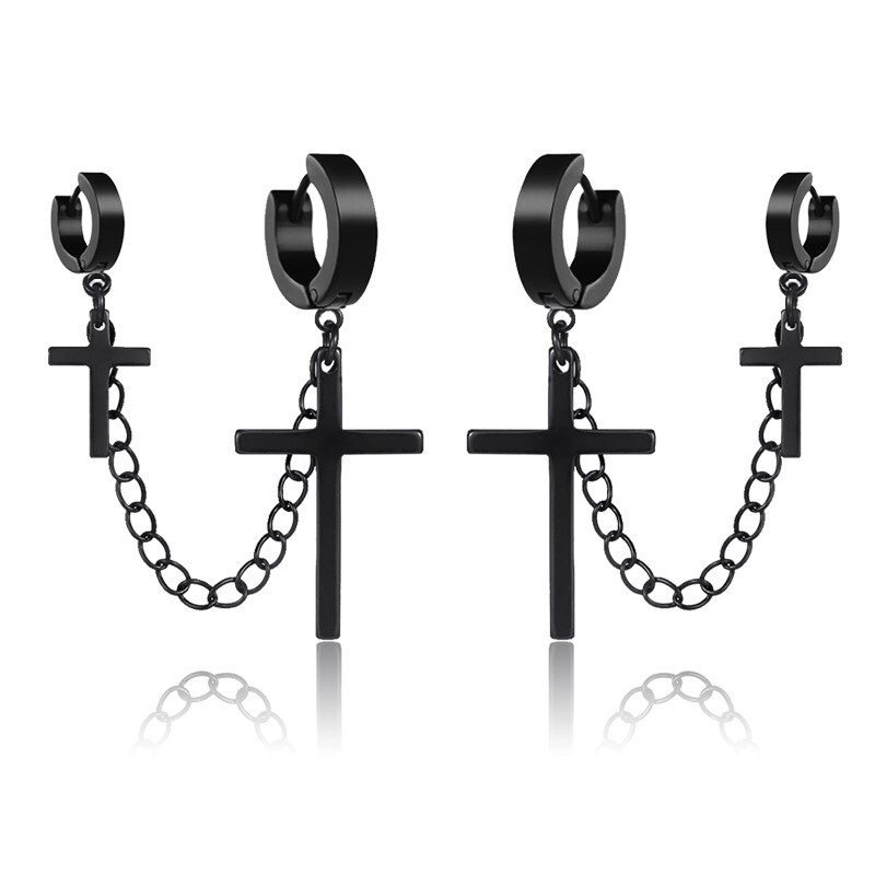 Black Punk Stainless Steel Women Men Hoop Earrings Small Trendy Round Cross Pendants Jewelry Accessories Earrings: Style 27