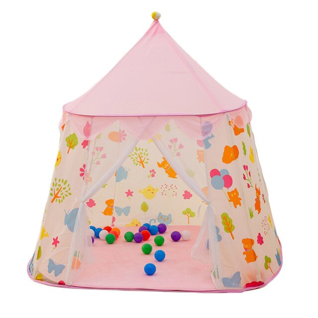 Casa de tienda de campaña portátil para niños, Castillo de princesa, bandera colgante, tipi, tienda de juegos, de cumpleaños y Navidad, 125x135cm: Single door-pink