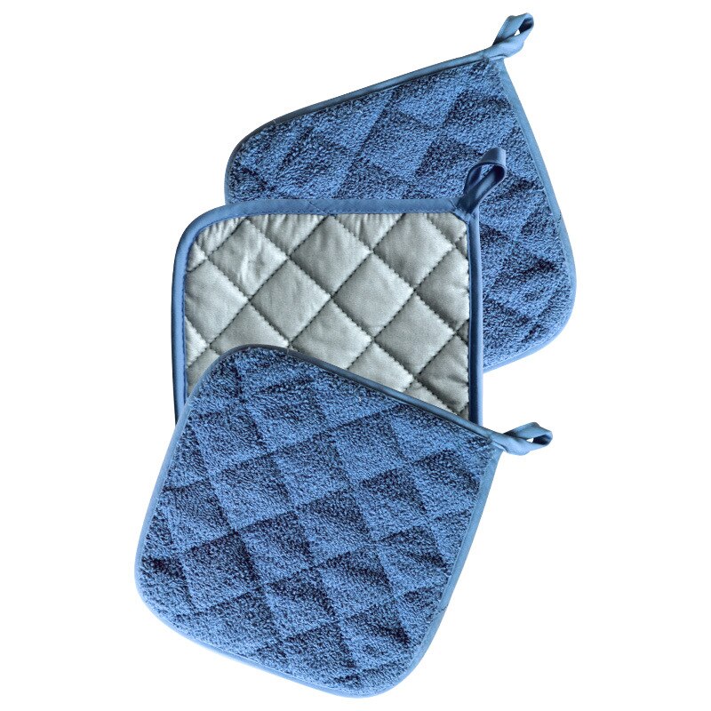 Solid Color Terry Coated Silver Cloth Potholder Placemat Microwave Oven Glove Pot Mat Kitchen Accessories: Blue
