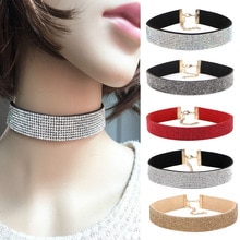 Frauen Halsband Kristall Strass Charme Damen Schmuck Samt Halskette Gold Silber Farben Elegante Frauen Schmuck Bijoux # BC