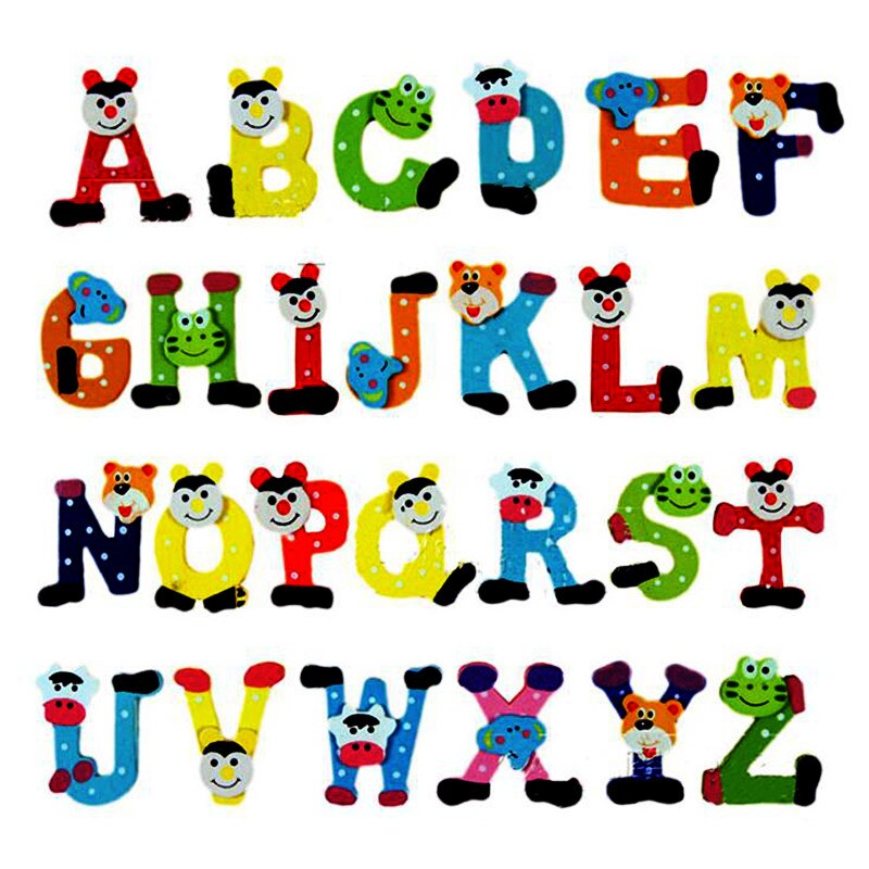 26pcs/pack Wooden Cartoon Alphabet A-Z Magnets Child Educational Toy English Letters Fridge Magnet Craft Toys for Children