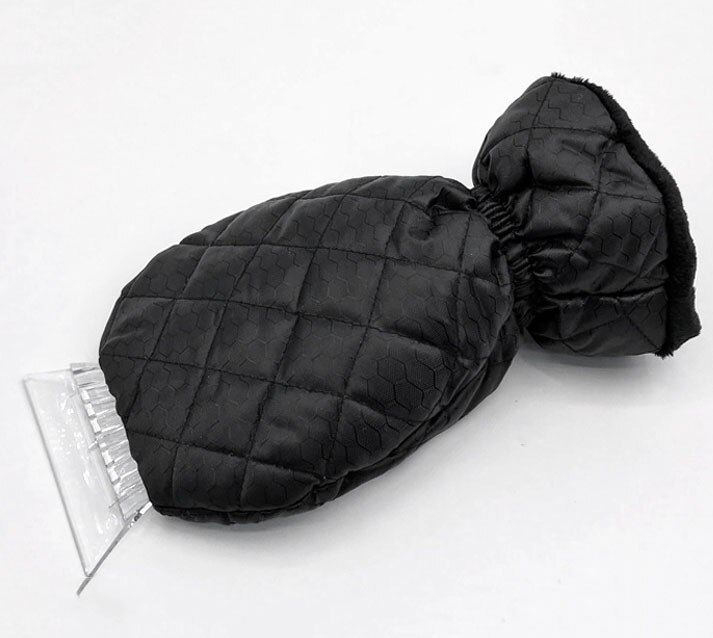 Ice Scraper with Mitt Waterproof Car Snow Scraper Glove Windscreen Scraper Lined of Thick Fleece with Closing Wristband: Black