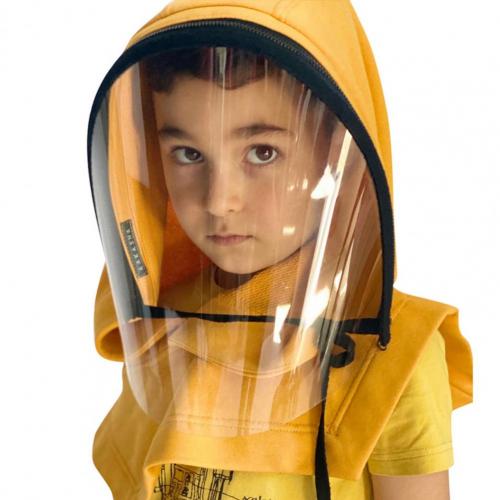 Kid Clear Hooded Hat Anti-spray Reusable Full Face Unisex Protective Hat for Camping: YELLOW