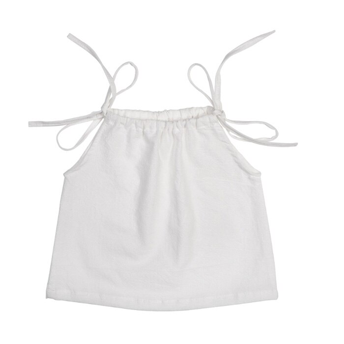 Summer Baby Girl Cotton Strap Top Sleeveless T Shirt Newborn Shoulder Tie Top: White