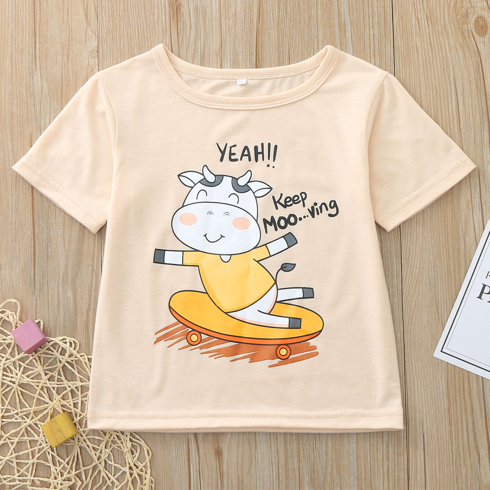 1-6years ano novo camiseta da criança dos miúdos do bebê meninas meninos de manga curta bonito dos desenhos animados vaca carta topos roupas para niñas m4