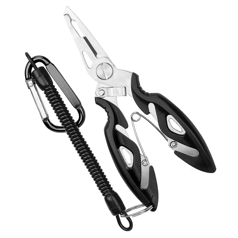 DONQL Multifunktionale Angeln Zangen Scheren Linie Cutter Haken Remover Angeln Clamp Zubehör Werkzeuge Mit Lanyards Frühling Seil: Black