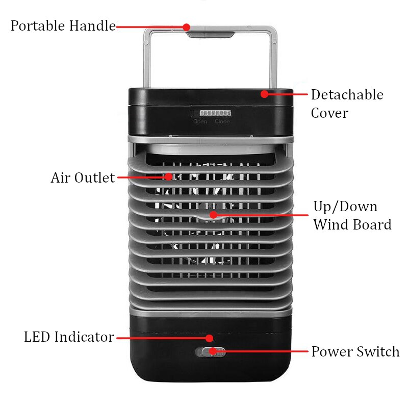 AC220V Mini Portable Air Conditioner Humidifier Purifier Desktop Cooling Fan Air Cooler Black Fan for Camping Outdoor Activities
