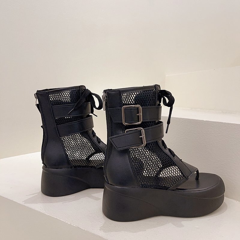 Sandalias romanas con hebilla para mujer, zapatos de plataforma con cuña a la