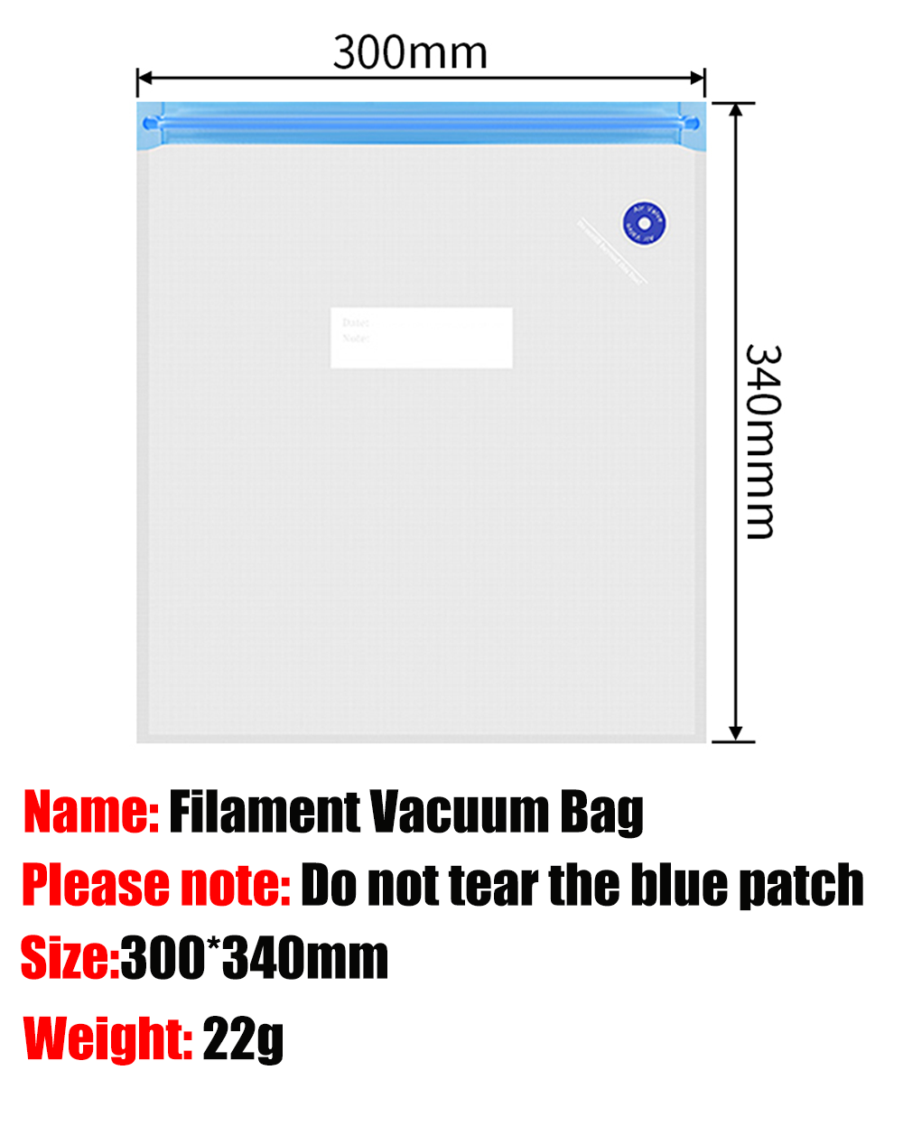Vakuum-Aufbewahrungsbeutel für 3D-Drucker, Filament, PLA, PETG, ABS, Trockner, Safekeep, feuchtigkeitsbeständig, Verschlussbeutel, hält Filament trocken