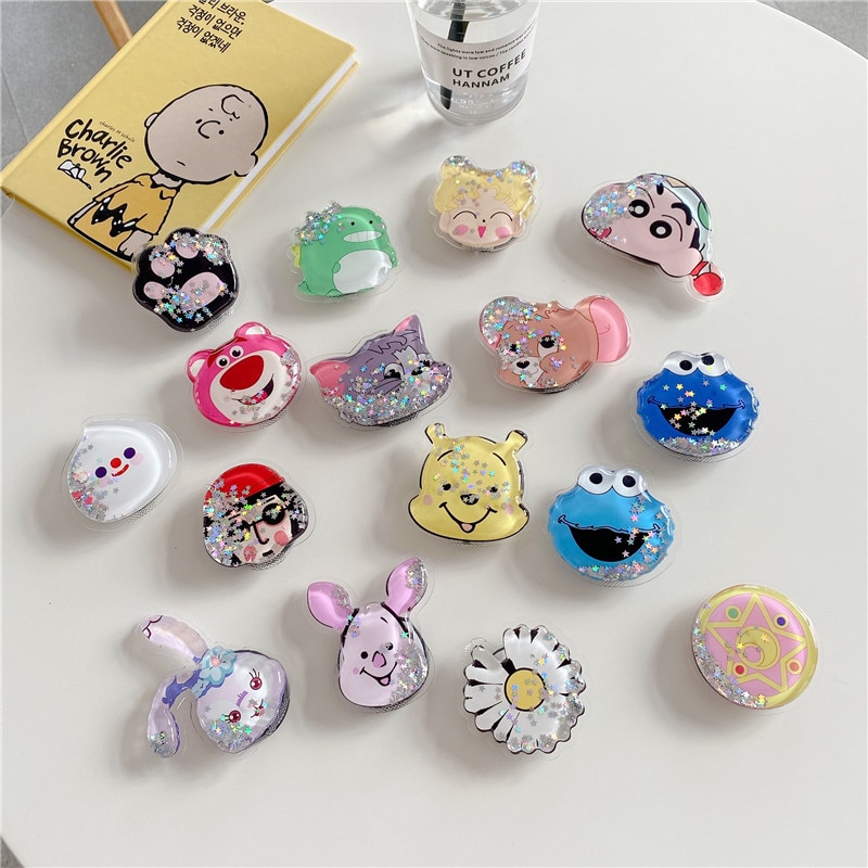 universal cute quicksand bear mobile phone grip telescopic mobile phone holder finger holder for all mobile phones