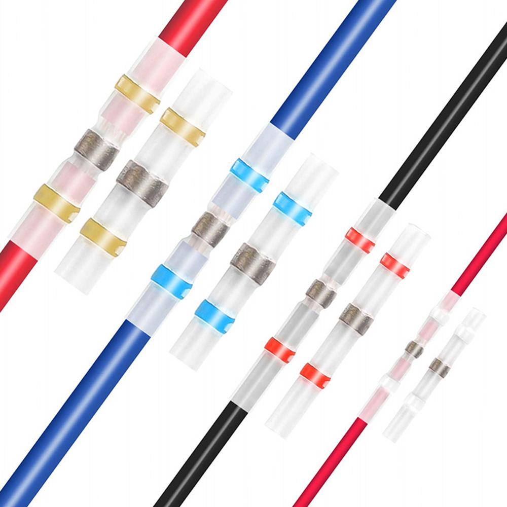 OLOMM 100/50Pcs Tin Ring Crimp Terminal Connector Solder Wire Connector Shrinkage Sleeve Tube for Motorcycle Car Cable Connect