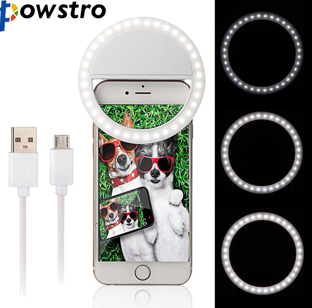 Tragbares usb-ladegerät led-ring-selfie wiederaufladbares selfie-licht smartphone led-ringlicht nacht dunkelheit fotoaufnahme