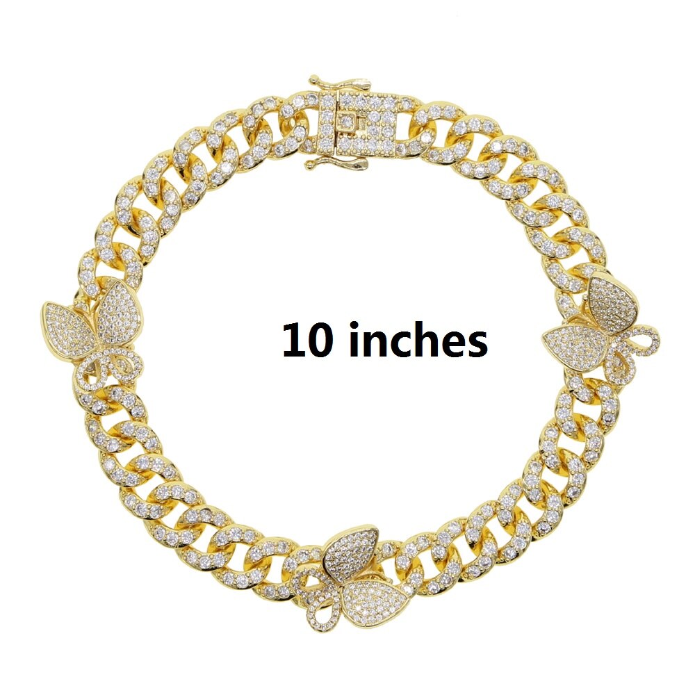 sommer neue Tennis Rosa Fußkettchen Kette Schmuck charmant kubanisch Verknüpfung Strass Mini cz gepflasterte Schmetterling Fußkettchen: Gold 25cm