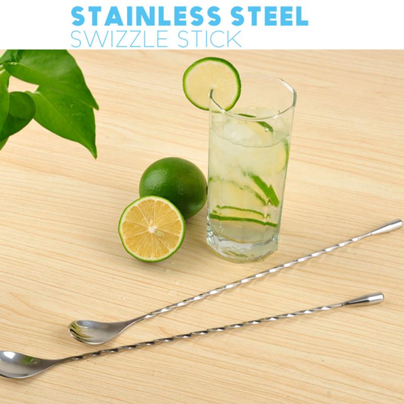 304 Stainless Steel Cocktail Shaker Mixing Spoon Long Handle Swizzle Sticks Cocktail Whisk Bar Spoons Bar Tools