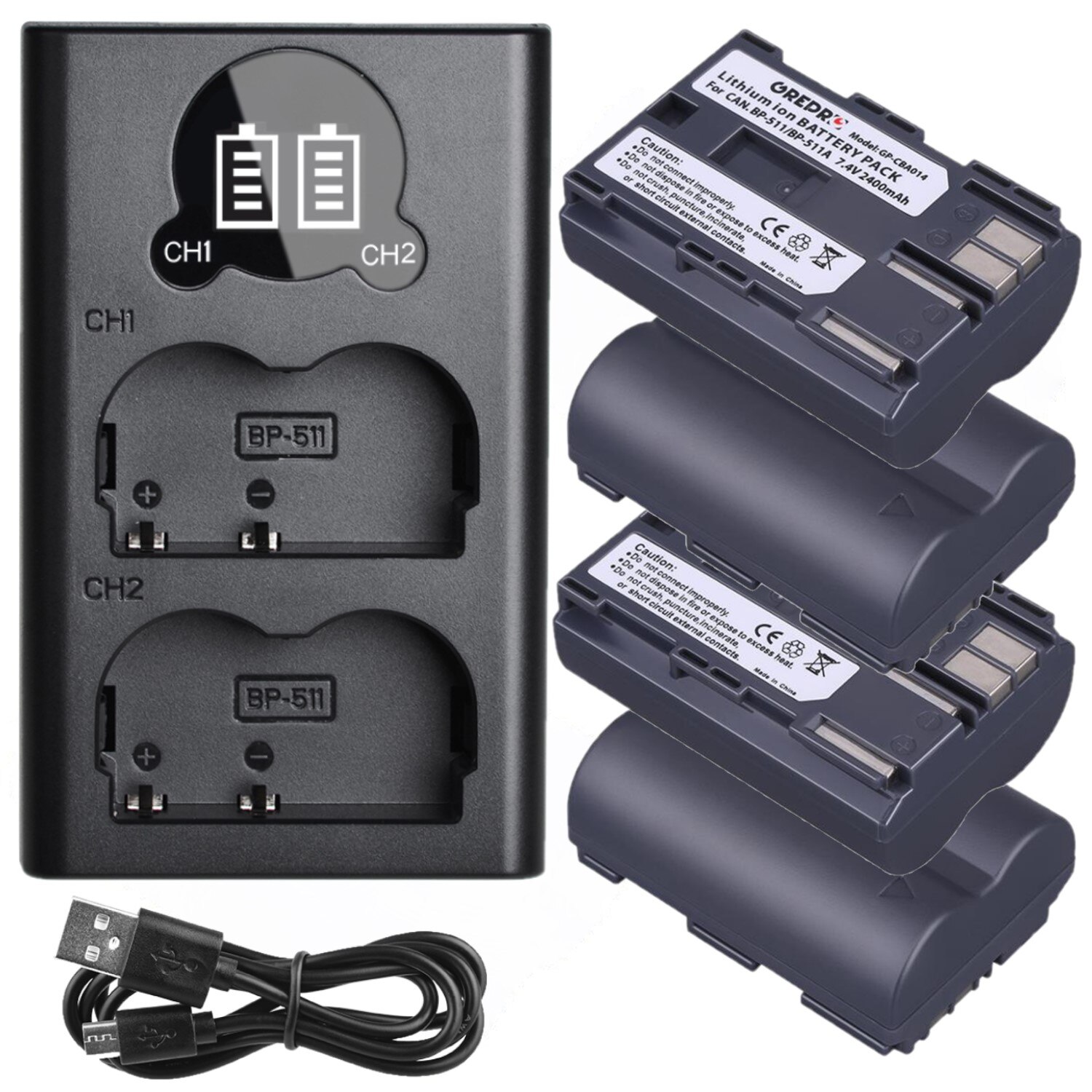 BP-511A BP-511 Battery + BP511 BP511A Battery Charger for Canon EOS 40D 5D 50D 20D 300D 10D 30D 5D Mark I, PowerShot G1 G2 G3 G5: 1Charger 4Battery