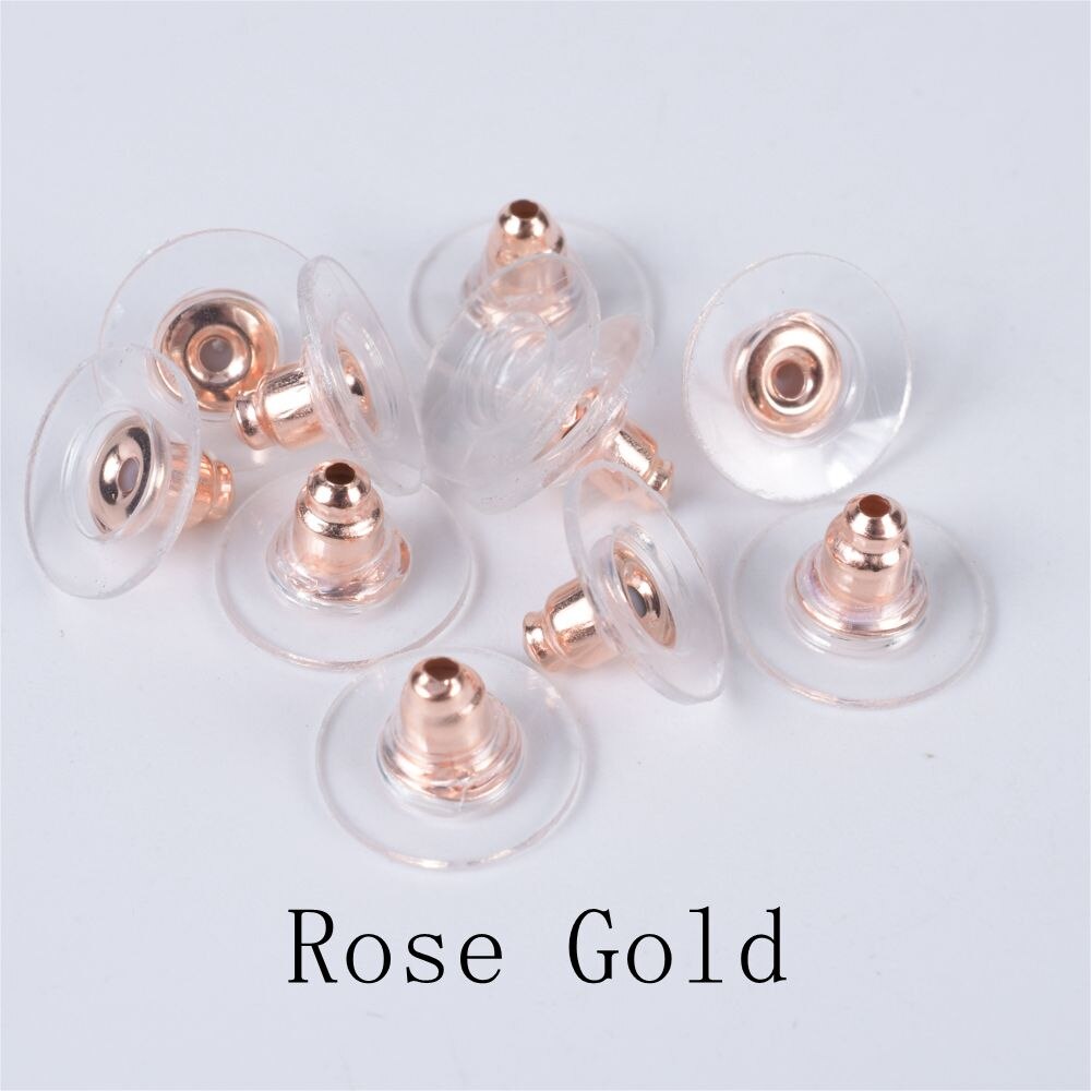 100 unids/lote, tapón de tuerca de goma para pendientes, hallazgos de joyería, accesorios Diy, platillo volador, pendiente trasero para fabricación de joyas: Rose Gold