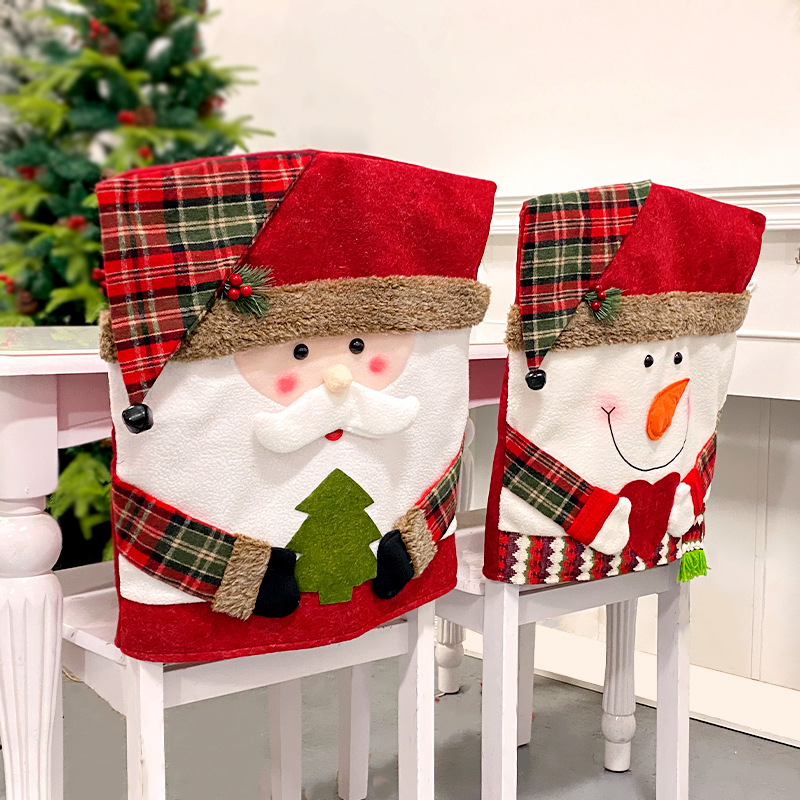 Doll Chair Back Covers Set, Dining Table Chair Slipcovers, Plush Stuffed, Santa Claus, Snowman, Reindeer, Chair Covers