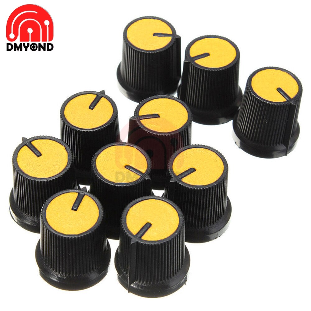 Lot de 20 boutons en plastique pour potentiomètre rotatif conique, trou de contrôle du volume, capuchons noirs, diy 6mm pour  wh148: Jaune
