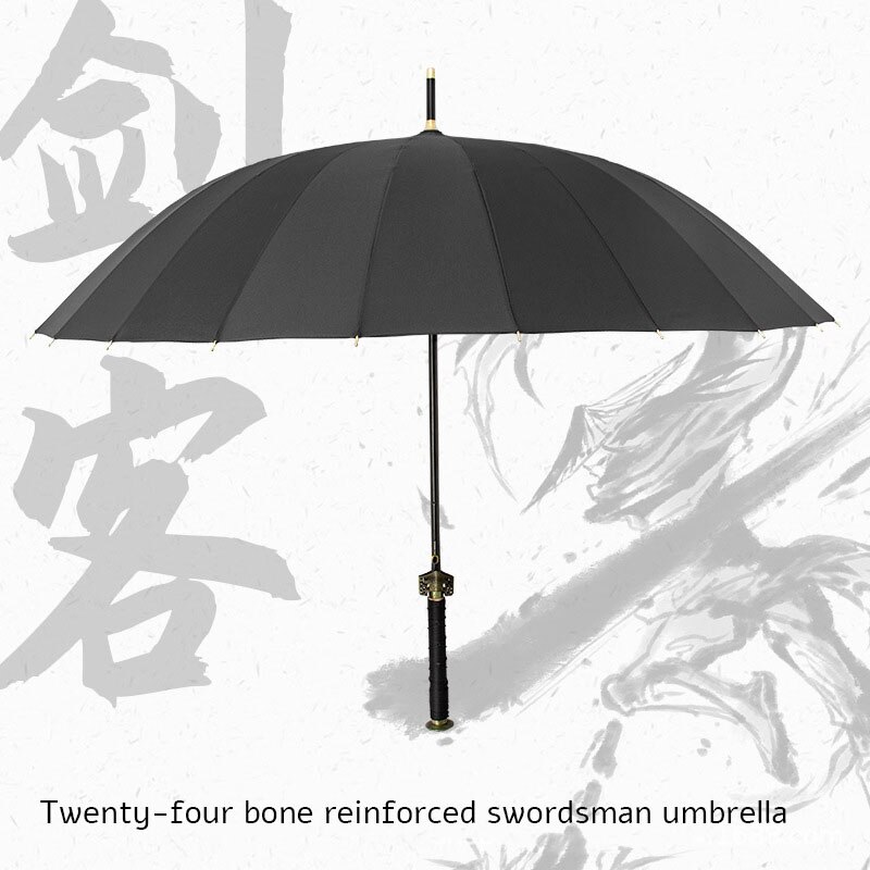Creatieve Lange Handvat Grote Winddicht Samurai Zwaard Paraplu 24 Bone Zwaardvechter Zon Regen Paraplu Verfijnde Metalen Cap