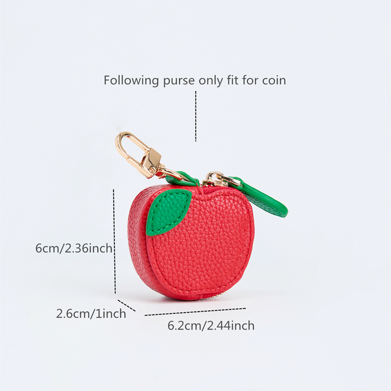 Red apple Fruit Charm coin purse cute key chain mini pouch Wallet for girl women