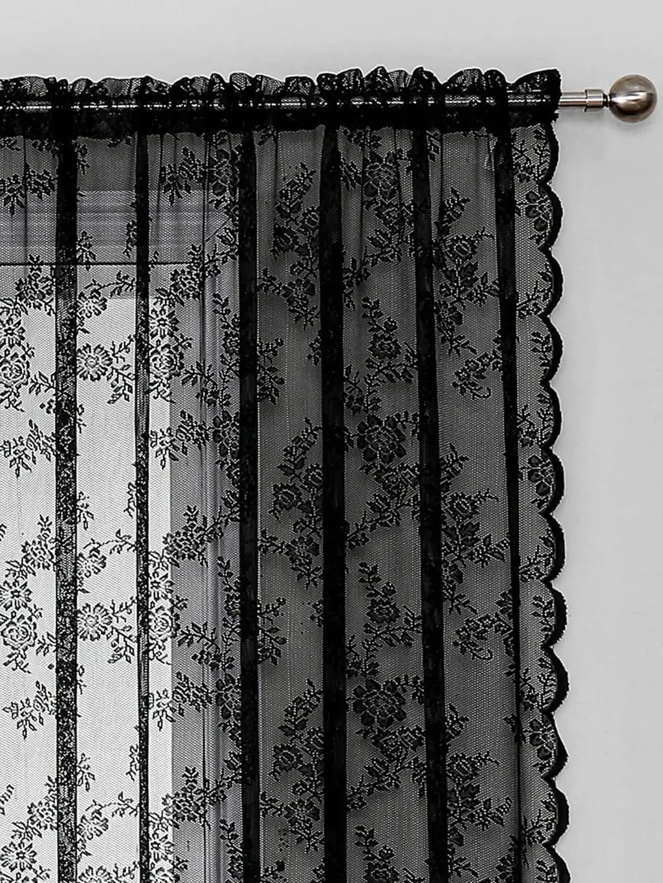 1pc Rose Pattern Single Panel Sheer Curtain, Embroidered Solid Lace Curtains for Home Decor, Window Screen Curtains