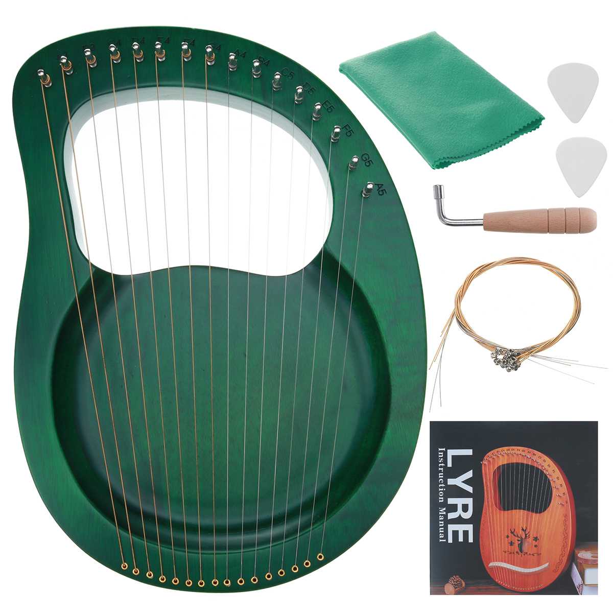 16 Strings Houten Mahonie Lier Harp Instrument Met Pickup Stemsleutel Schoonmaakdoekje Beginner Muziekinstrument: Dark Green