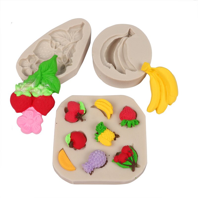 Fruit Banana Strawberry Cherry Polymer Clay Mold DIY Epoxy Resin Plaster 3D Panel Silicone Molds for Cement Gypsum Concrete