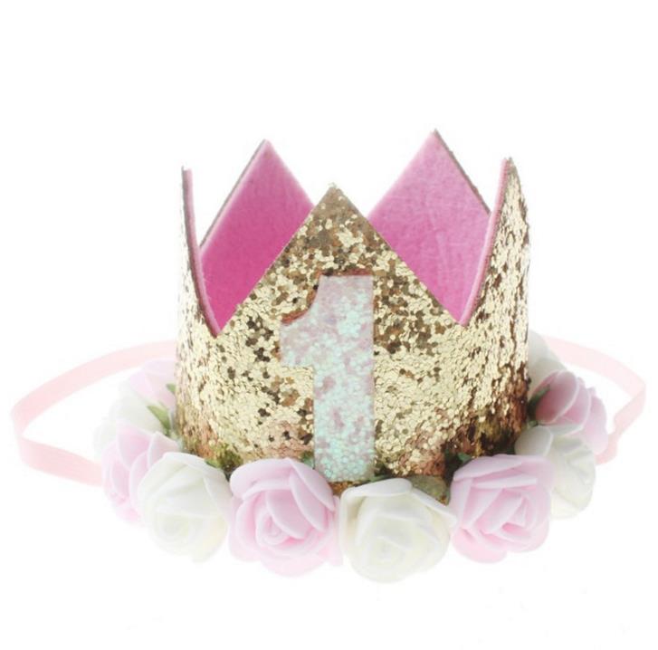 1 PC Feliz Festa de Aniversário Da Menina Do Bebê Chapéus Criança Flor Princesa Coroa Headband Do Chuveiro de Bebê de Um Ano 1st Aniversário Decor fonte do partido: 1