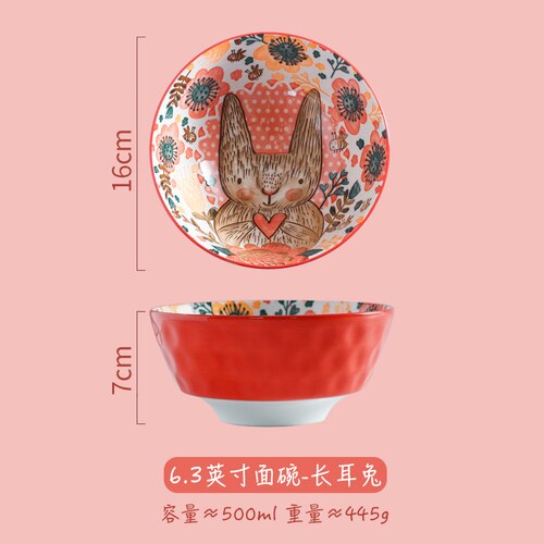 Bol de riz en céramique pour fille, bol de nouilles simple, mignon, coeur filet rouge, vaisselle créative pour enfants: 6.3inch-C