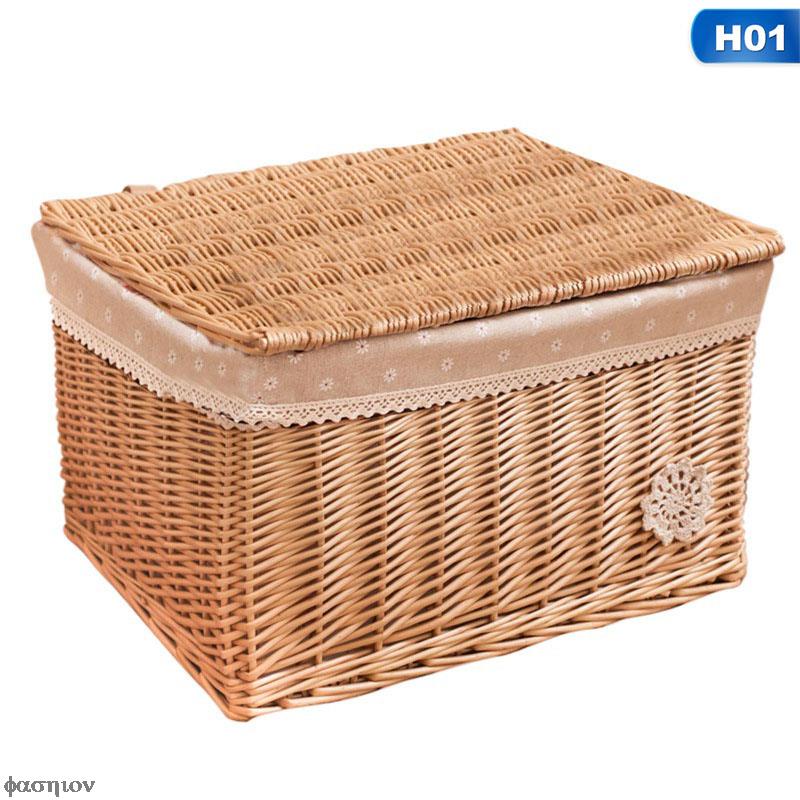 Cestino Portaoggetti In Seagrass - Vimini Naturale Con Coperchio, Piccolo 23x13x8cm - Foto 5