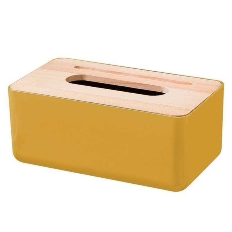 Tissue Holder Rectangular Tissue Box with Wooden Cover Home Facial Tissue Cases tissue box holder for car: Yellow