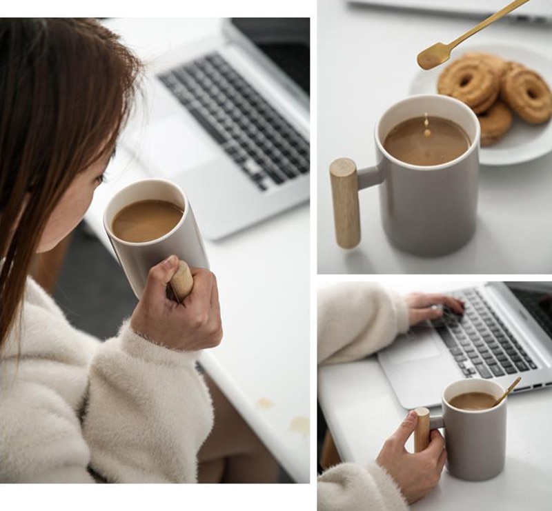 400ml trehåndtak farget glasur keramisk krus, moring krus med lokk, melk kaffe te unike porselenskopper drinkware