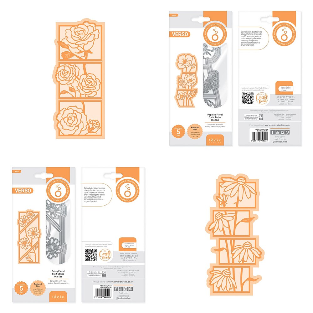 Poppies Roses Daisy Coneflower Floral Split Strips Die Set Metal Cutting Dies Diy Card Scrapbook Craft Blade Punch Mold: Y2866-2869-A Set-4P