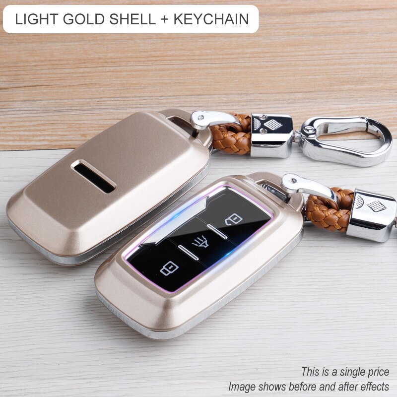 Chery Carbon Fiber Abs Key Case Voor Jetour X70 X90 X95 3 Knoppen Smart Remote Fob Cover Sleutelhanger Protector Bag: Light gold