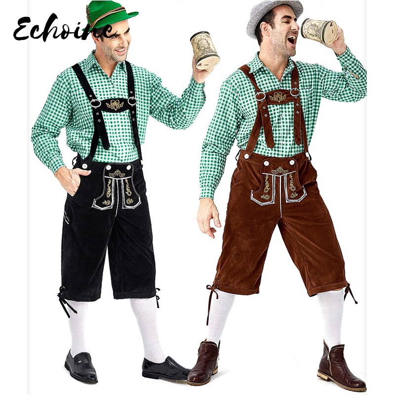 Echoine Volwassen Traditionele Oktoberfest Kostuum Lederhosen Beierse Octoberfest Duits Bier mannen Carnaval Party Fancy Kostuum