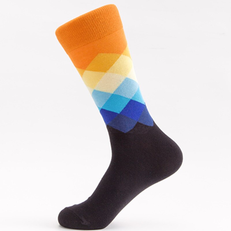 European Men's Socks Classic Colorful Sox Man Cotton Crew Casual Sport Socks Stripe and Cell Socks 1 Pair Socks Large Size Sox: C10