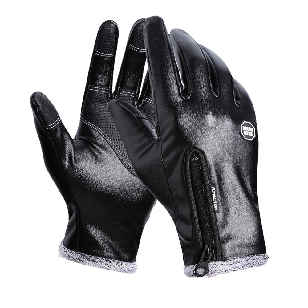 Guantes de cuero con pantalla táctil para hombre, resistentes al agua, de terciopelo negro, cálidos, para exteriores, antideslizantes, para Otoño e Invierno: XL
