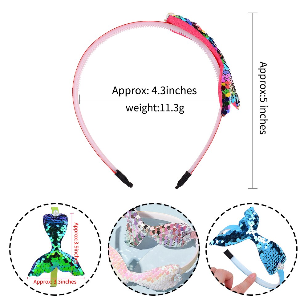 4.3 inches flerlags pailletter havfrue pandebånd til piger regnbue havfrue perler hårbånd håndlavet hovedbeklædning hår tilbehør
