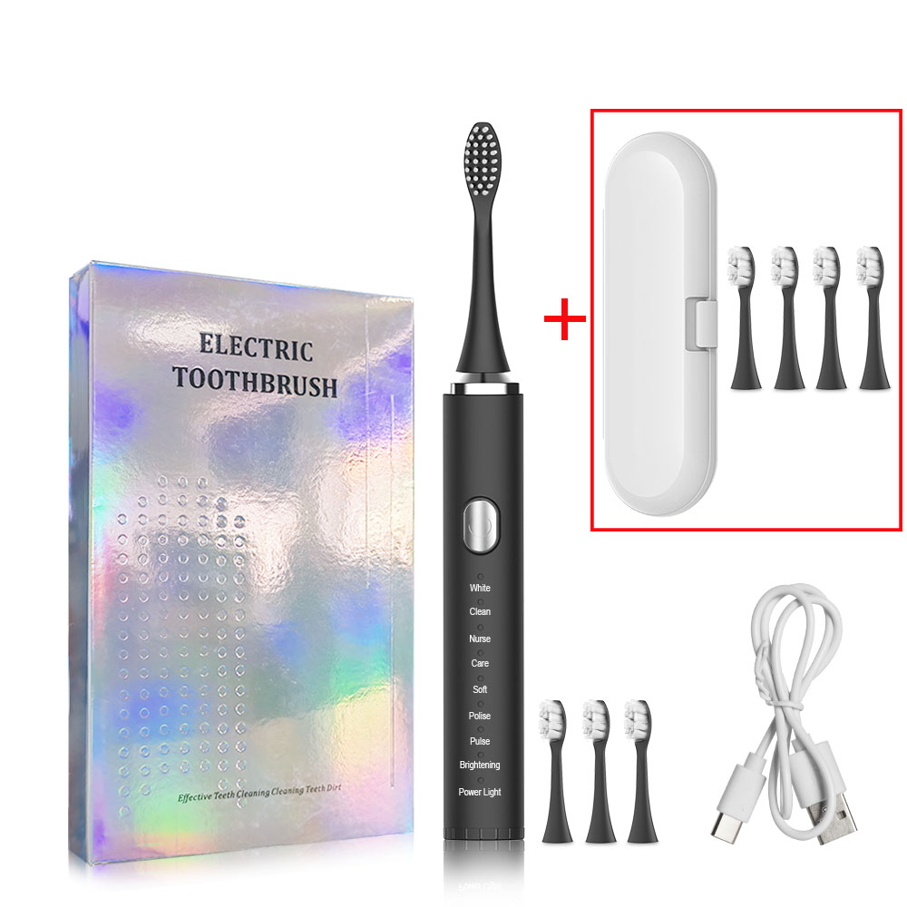 Elektrische Zahnbürste, Zahnaufhellung, Vibration, Schallzahnbürste, USB wiederaufladbar, 8 Reinigungsmodi, tragbare elektrische Zahnbürste: Silber