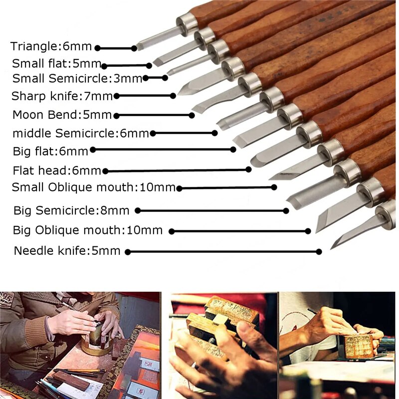 3/12Pcs Wood Carving Chisel Knife Tool WoodWorking WoodCarving Kit Woodcut Craft Carving Woodworker Gouges