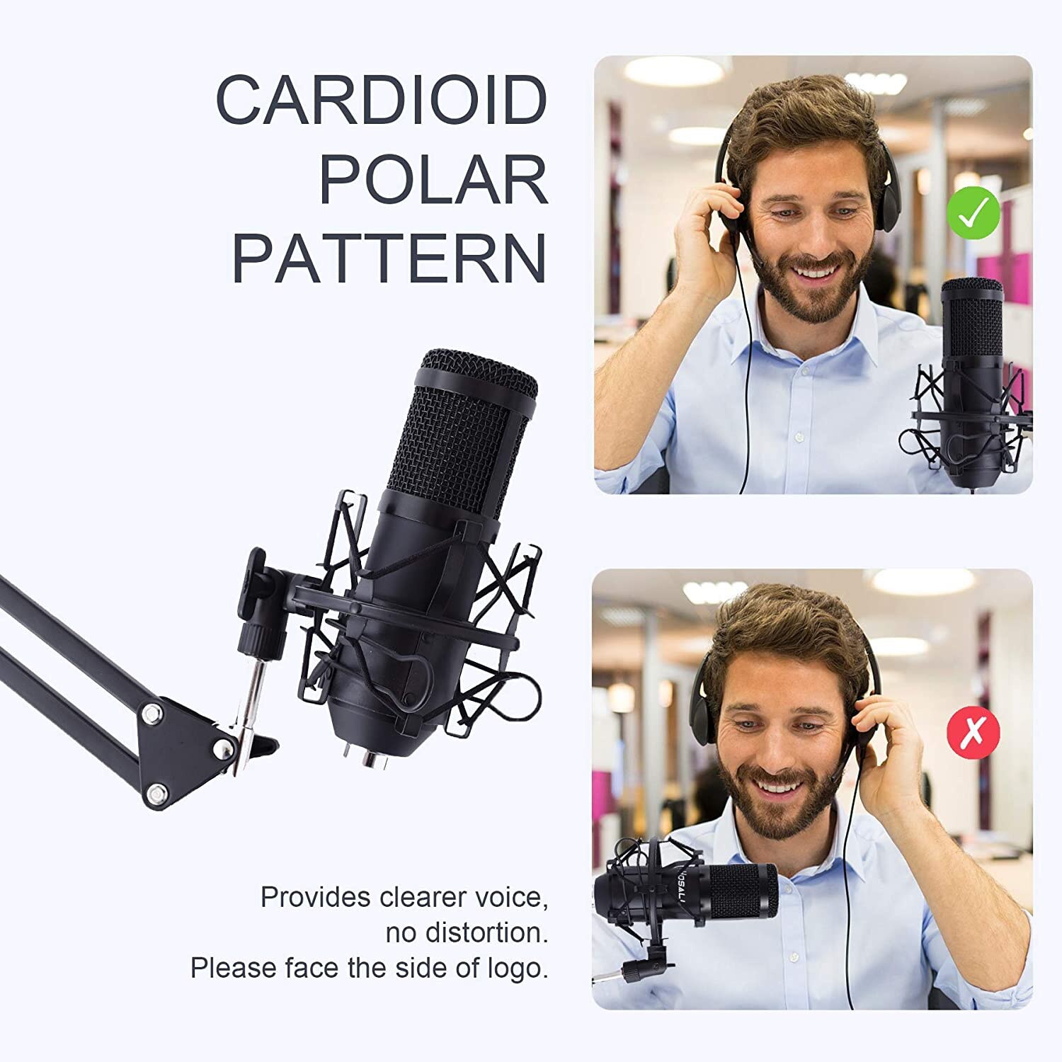 Podcast Condenser Microphone for Computer, Plug&amp;Play Cardioid PC Microphone with 192kHz/24bit Sound Chipset, Boom A