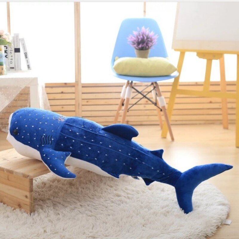 50-150cm Style Blue Shark Plush Toys Big Fish Cloth doll Whale stuffed plush sea animalsChildren Birthday: 120m / Blue