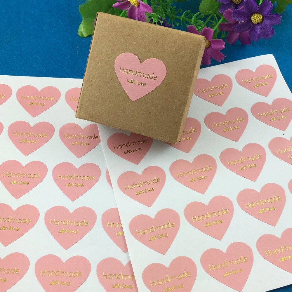 300PCS/Lot Printed on the is"handmade with love" labels Sticker Labels paper Labels sealing Stickers packaging For Jewelry/Box