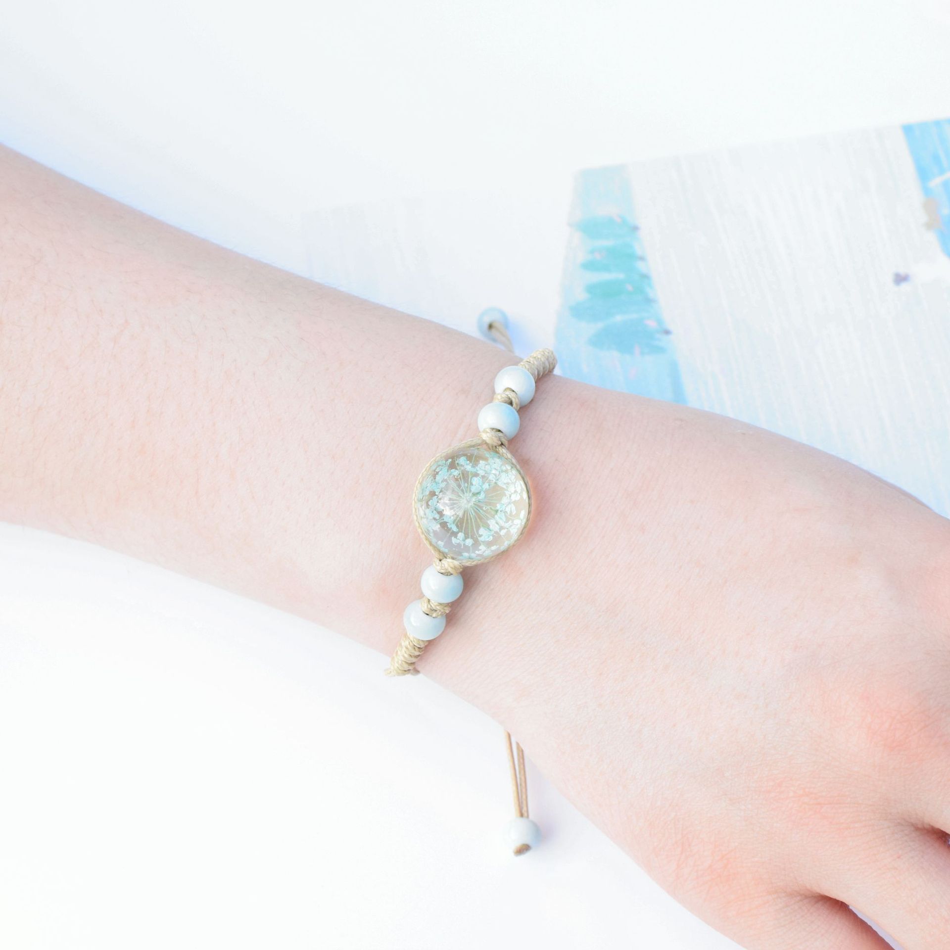 FIMAODZ Süße Blume Gänseblümchen Armbinde Perlen Getrocknete Blumen Löwenzahn Blüte Bunte Charme Armbänder für Frauen Mädchen