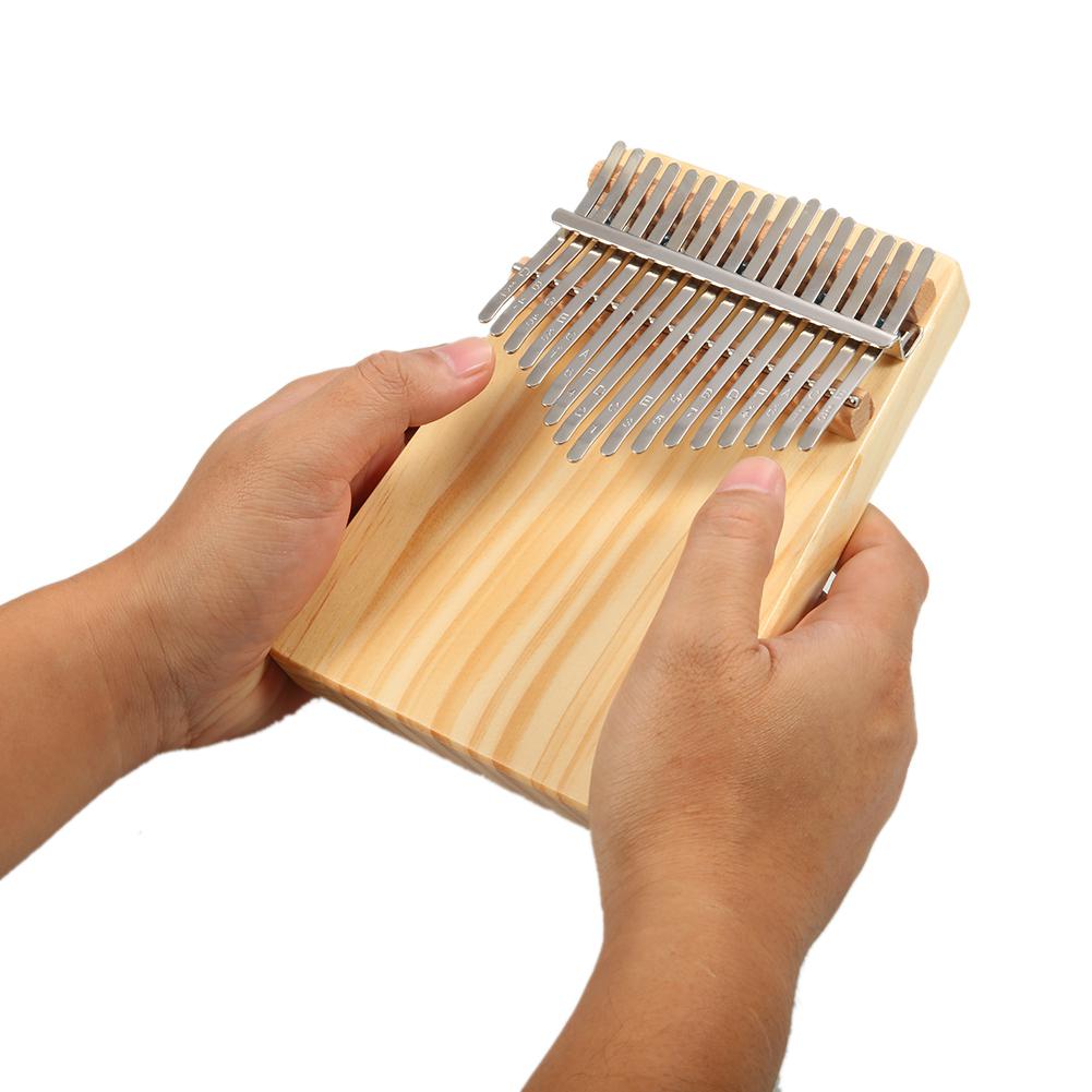 17 Key Kalimba Thumb Piano Single Wooden Pine Mbira Keyboard Percussion Musical Instrument with Tuning Hammer Polishing Cloth